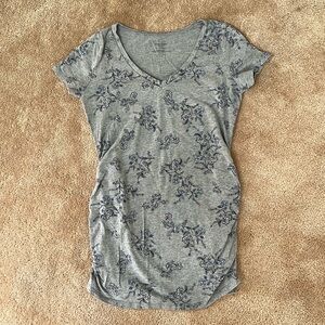 Motherhood Maternity t shirt.  Gray with floral pattern.  Sized XS